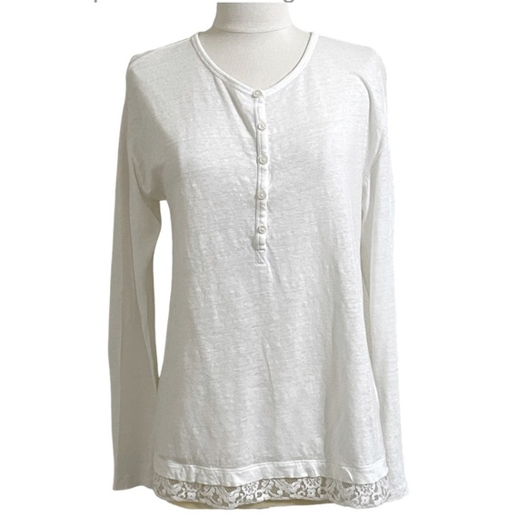 Banana Republic Tops - BANANA REPUBLIC Womens White Long Sleeve Henley Tee Lace Trim Size Medium